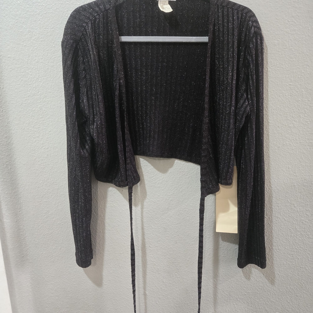 Rampage Vintage Women's Black Ribbed Wrap Metallic Striped Sweater